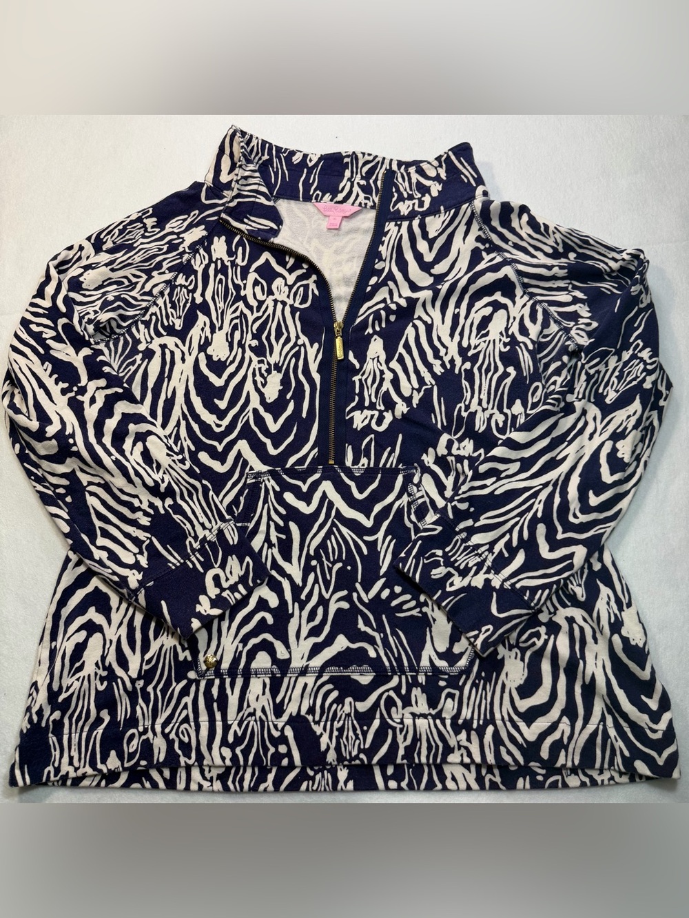 Lilly Pulitzer Skipper Popover XL Navy White Zebra Print Half Zip